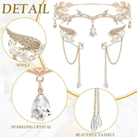Halloween Rhinestone Leaf Headband Elf Ears Fairy Cosplay Princess Jewelry main image 4
